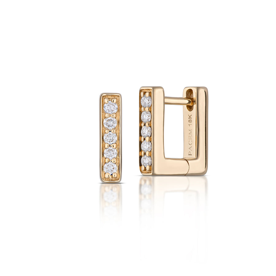 Small Rectangular Diamond Hoop Earrings in Yellow Gold, side view
